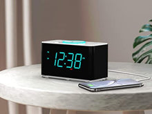 Load image into Gallery viewer, Emerson Radio ER100401 Smartset Alarm Clock Radio, 15Watt Ultra Fast Wireless Charging Dual Alarm Clock Radio with Bluetooth Speaker, USB Charger, Cyan LED Night Light and 1.4&quot; Display , Black
