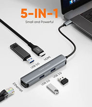 Load image into Gallery viewer, USB C Hub 4K 60Hz, CableCreation 5-in-1 USB-C Hub Multiport Adapter with 4K 60Hz HDMI, 1Gbps Ethernet, 3 USB 3.0 5Gbps Ports, for MacBook Pro Air, M1, iPad Pro, Surface, XPS, and More

