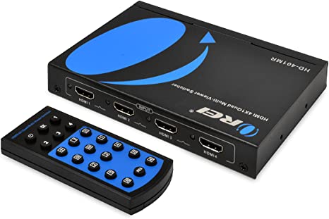 Orei HDMI Multi-Viewer 4x1 Seamless HDMI Switch by OREI - 4 Ports, IR Remote, Supports up to 1080p, Security Camera, HDMI Switch 4 in 1 Out