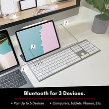 Load image into Gallery viewer, Macally Wireless Bluetooth Keyboard with Numeric Keypad - Multi Device Keyboard for Mac Pro/Mini, Apple iMac, MacBook, Laptop, Computer Windows PC. Android, Smartphones, Tablets (Aluminum Silver)
