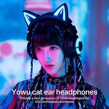 Load image into Gallery viewer, YOWU RGB Cat Ear Headphone 3G Wireless Bluetooth 5.0 Foldable Gaming Headset with 7.1 Surround Sound, Built-in Mic &amp; Customizable Lighting and Effect via APP, Type-C Charging Audio Cable-Black
