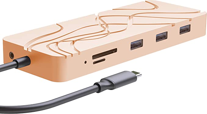Guanda Laptop Docking Station, USB C PD Charging Hub, 13-in-1 C Hub with Ethernet, HDMI, DP, VGA, 4 Port-USB 3.0, Micro/SD/TF Memory Card Readers for MacBook Pro, Surface Laptop 3 - GD7 Gold