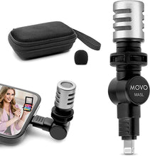 Load image into Gallery viewer, Movo MA5L External Microphone for iPhone, iPad, iOS - Mini Mic for iPhone with MFi-Certified Lightning Jack, 180° Swivel - Apple Smartphone Microphone for Video Recording, Vlogging, Music, Interviews
