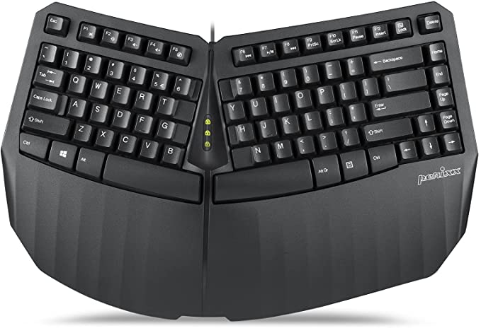 Perixx PERIBOARD-413B US, Wired USB Ergonomic Compact Split Keyboard - 15.75x10.83x2.17 inches TKL Design - Black - US English