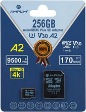 Load image into Gallery viewer, Amplim 256GB Micro SD Card, New 2021 MicroSD Memory Plus Adapter, Extreme High Speed 170MB/S A2 MicroSDXC U3 Class 10 V30 UHS-I for Nintendo-Switch, GoPro Hero, Surface, Phone, Camera Cam, Tablet
