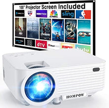 Load image into Gallery viewer, Video Projector, Native 720P Portable Mini Projector with 100&quot; Projector Screen, 1080P Supported Outdoor Movie Projector Compatible with TV Stick/HDMI/VGA/USB/TV Box/Laptop/DVD/PS4 for Home
