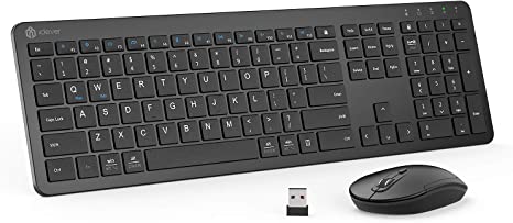 iClever GK08 Wireless Keyboard and Mouse - Rechargeable Wireless Keyboard Ergonomic Full Size Design with Number Pad, 2.4G Stable Connection Slim Keyboard and Mouse for Windows, Mac OS Computer