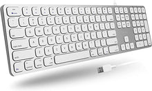 Load image into Gallery viewer, Macally Wired Mac Keyboard with Number Keypad and 2 USB Ports Hub - Compatible Apple Keyboard Wired for Mac, Pro, MacBook, Pro, Air Laptops (Silver Aluminum) MLUXKEYA
