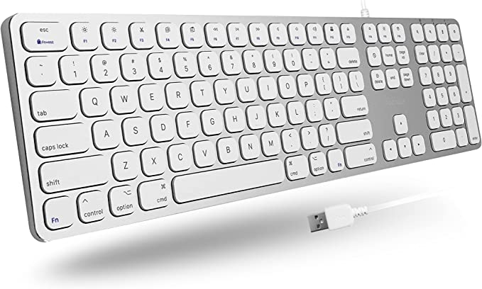 Macally Wired Mac Keyboard with Number Keypad and 2 USB Ports Hub - Compatible Apple Keyboard Wired for Mac, Pro, MacBook, Pro, Air Laptops (Silver Aluminum) MLUXKEYA