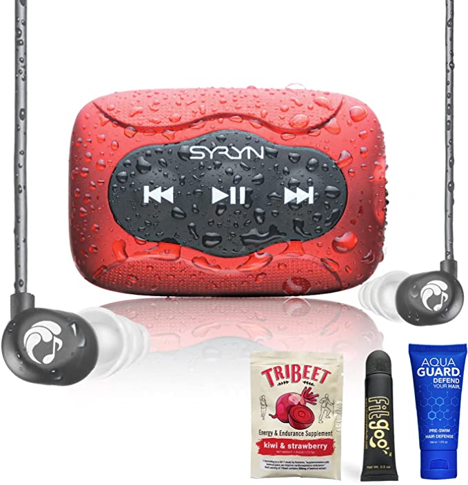 SYRYN Swimbuds Flip Bundle | 8 GB Waterproof Music Player Compatible with iTunes Files (No Apple Music)