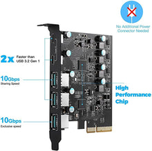 Load image into Gallery viewer, PCIe to USB 3.2 Gen 2 Expansion Card with 10Gbps SuperSpeed 5-Port (2X USB C - 3X USB A) PCI Express Motherboard Riser Card PC Internal USB splitter PCI-E Add on Cards for Windows 10/8/7/XP and MAC OS
