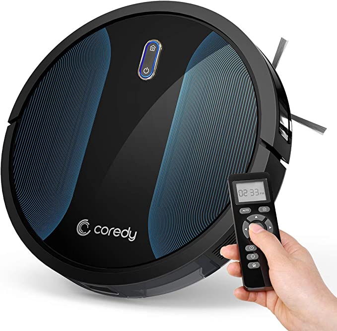 Coredy Robot Vacuum Cleaner, Fully Upgraded, Boundary Strip Supported, 360° Smart Sensor Protection, Strong Max Suction, Super Quiet, Self-Charge Robotic Vacuum, Cleans Pet Fur, Hard Floor to Carpet