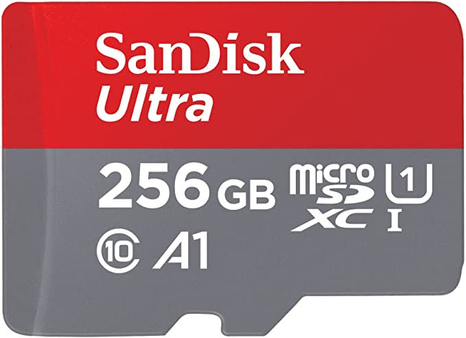 SanDisk 256GB Ultra microSDXC UHS-I Memory Card with Adapter - 100MB/s, C10, U1, Full HD, A1, Micro SD Card - SDSQUAR-256G-GN6MA