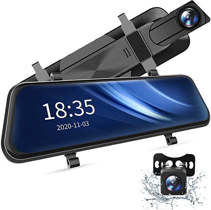 2.5K Mirror Dash Cam Voice Control, Dual Dash Cam with 10