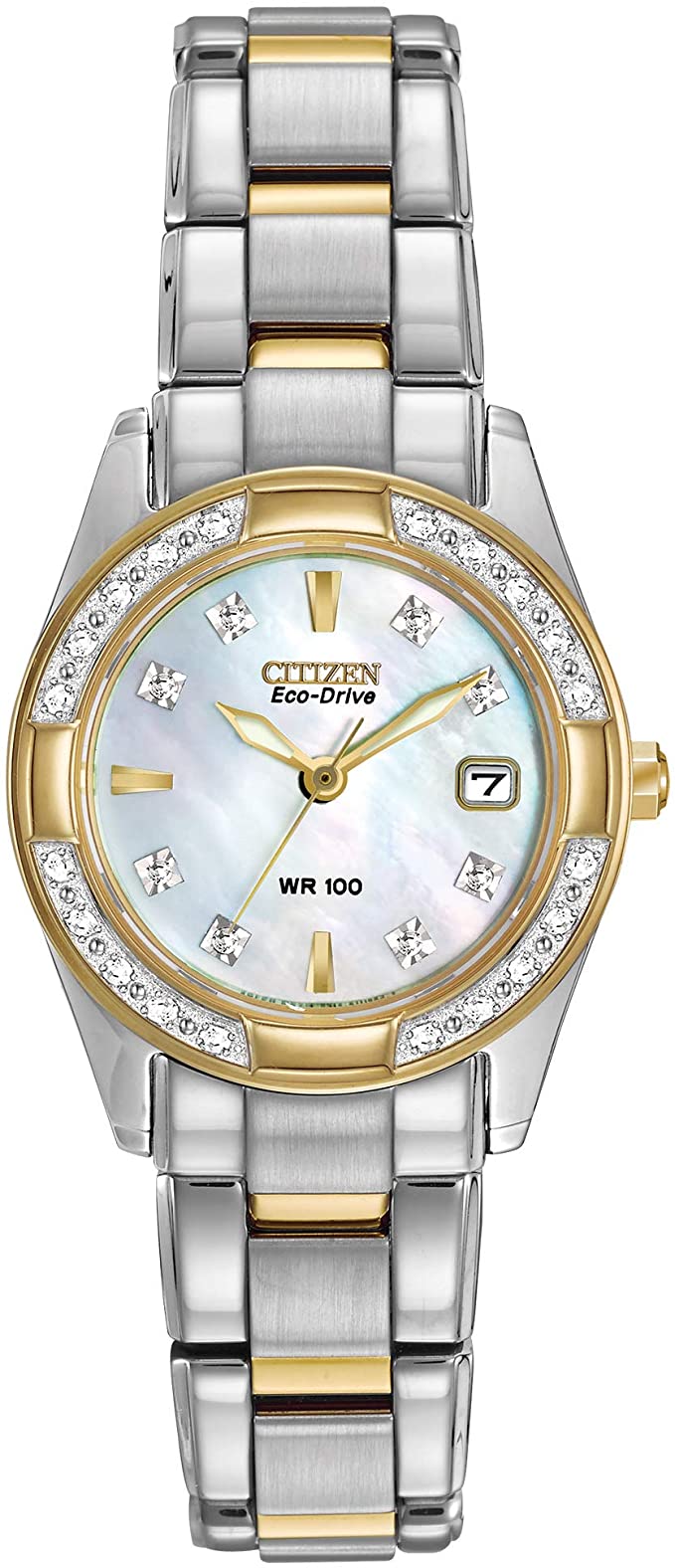 Citizen Eco-Drive Classic Quartz Womens Watch, Stainless Steel, Diamond, Two-Tone (Model: EW1824-57D)