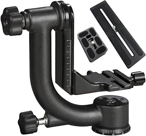 Movo GH800 MKII Carbon Fiber Professional Gimbal Tripod Head with Long and Short Arca-Swiss Quick-Release Plates - for Outdoor Bird/Wildlife Photography