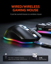 Load image into Gallery viewer, Wireless and Wired Dual-Mode Rechargeable Gaming Mouse with 7 Programmable Buttons, RGB and 7 Adjustable DPI Levels up to [10000DPI] [150IPS] [1000Hz Polling Rate] for PC and Notebook Gamer (Black)
