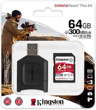 Load image into Gallery viewer, Kingston 64GB SDXC Canvas React Plus 300MB/s Read UHS-II, C10, U3, V90 Memory-Card (MLPR2/64GB)
