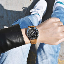 Load image into Gallery viewer, BY BENYAR Men&#39;s Watches Waterproof Sport Military Watch for Men Multifunction Chronograph Black Fashion Quartz Wristwatches Calendar with Leather Strap
