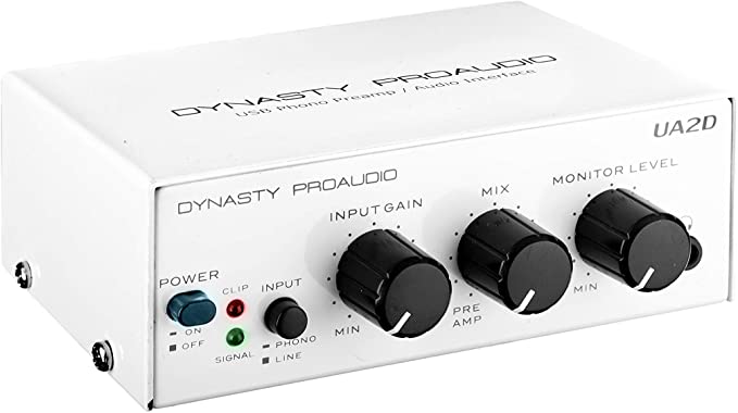 DYNASTY PROAUDIO UA2D USB Phono Preamp for Turntable, Preamp with RIAA Equalized Low Noise Moving Magnet A/D Converter (Power Adaptor & USB Cable Included)