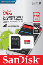 Load image into Gallery viewer, SanDisk 256GB Ultra microSDXC UHS-I Memory Card with Adapter - 100MB/s, C10, U1, Full HD, A1, Micro SD Card - SDSQUAR-256G-GN6MA

