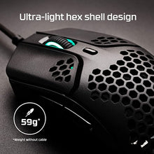 Load image into Gallery viewer, HyperX Pulsefire Haste – Gaming Mouse, Ultra-Lightweight, 59g, Honeycomb Shell, Hex Design, RGB, HyperFlex USB Cable, Up to 16000 DPI, 6 Programmable Buttons
