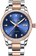 Load image into Gallery viewer, Women's Diamond Automatic Mechanical Rose Gold Stainless Steel Sapphire Waterproof Lady's Elegant Blue Watch
