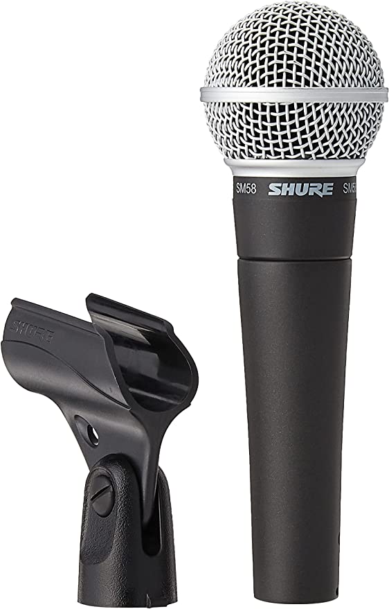 Shure SM58 Cardioid Dynamic Vocal Microphone with 25' XLR Cable, Pneumatic Shock Mount, Spherical Mesh Grille with Built-in Pop Filter, A25D Mic Clip, Storage Bag, 3-pin XLR Connector (SM58-CN)