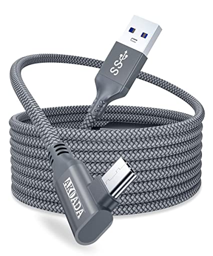 for Oculus Quest 2 Link Cable 20ft/6M, AkoaDa for Oculus Link Cable, 90 Degree Angled High Speed Data Transfer & Fast Charging Cable for Oculus Quest VR Headset and Gaming PC(Grey)