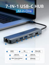 Load image into Gallery viewer, USB C Hub Multiport Adapter, Dockteck 7-in-1 USB-C Hub with 4K 60Hz HDMI, 1Gbps Ethernet, 100W Power Delivery, SD/TF Card Slots, USB 3.0 5Gbps Data Ports, for MacBook Pro, MacBook Air, iPad Pro, XPS
