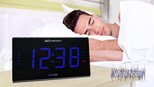 Load image into Gallery viewer, Emerson Smartset Sound Therapy Alarm Clock Radio with White Noise/Nature Sounds 1.8&quot; LED Display Black/Blue, ER100105
