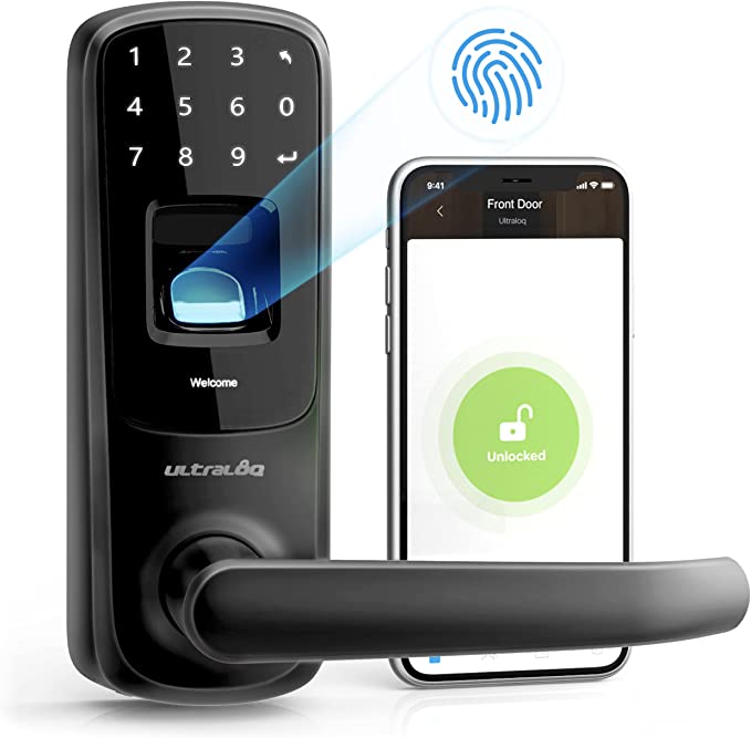 ULTRALOQ UL3 BT 2nd Gen Smart Lock (Black), 5-in-1 Keyless Entry Door Lock with Bluetooth, Biometric Fingerprint and Touch Digital Keypad, Smart Door Lock Latch Edition