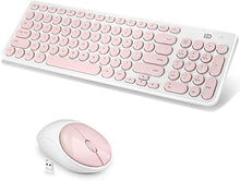 Load image into Gallery viewer, Wireless Keyboard and Mouse Combo, FD iK6630 2.4GHz Cordless Cute Round Key Set Whisper-Quiet Slim Combo for Laptop, Computer,TV and Mac (Salmon Pink &amp; White)
