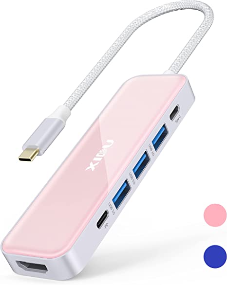 XIDU USB C Hub Multiport Adapter, PhilPort 6-in-1 with HDMI USB C Hub Adapter for MacBook Pro 13/15/16, Dongle USB C Hub to HDMI 4K, 3 USB 3.0 Ports, 100W PD and Compatible More Type-C Devices (Pink)