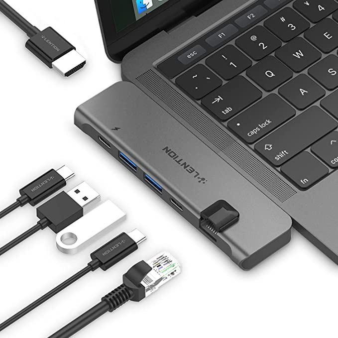LENTION USB C Hub with 100W Charging + 40Gbps Type C Data, 4K HDMI, USB 3.0 & Ethernet Adapter Compatible 2016-2021 MacBook Pro 13/15/16, New Mac Air, Stable Driver Certified (CB-CS65, Space Gray)