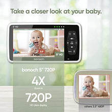 Load image into Gallery viewer, Baby Monitor bonoch Video Baby Monitor with Camera and Audio, Baby Camera Monitor No WiFi 720P 5&quot; HD Display Night Vision, 22h Battery,1000ft Range, 4X Zoom 2-Way Audio Temperature Lullaby Elderly Pet
