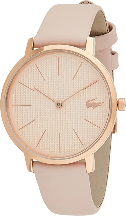 Lacoste Women's Moon Stainless Steel Quartz Watch with Leather Calfskin Strap, Pink, 16 (Model: 2001113)