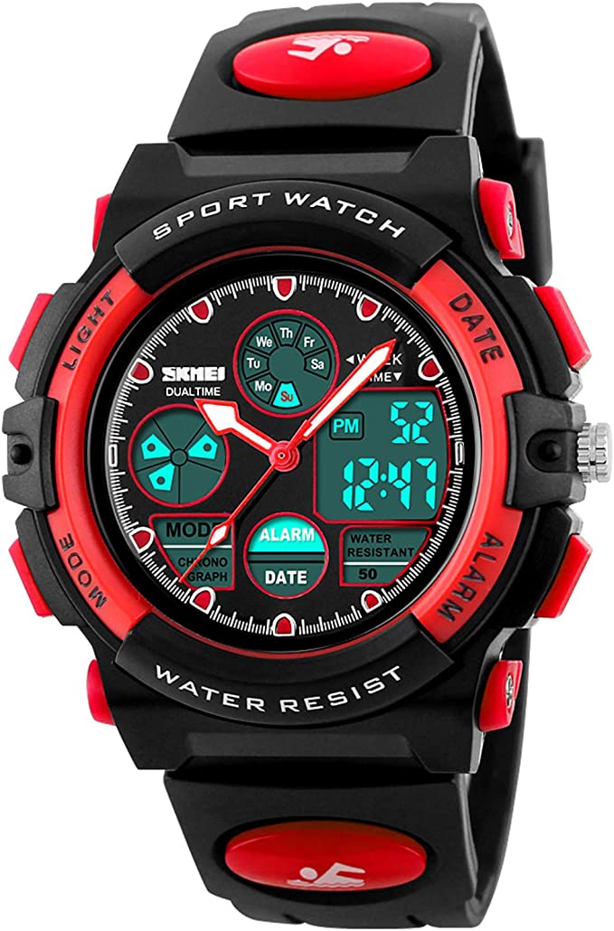 Girls Digital Watch Outdoor Sports 50M Waterproof Electronic Watches Alarm Clock 12/24 H Stopwatch Calendar Boy Girl Wristwatch - Red