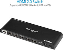 Load image into Gallery viewer, gofanco 4K 60Hz 5x1 HDMI 2.0 Switch with IR Remote Control – 5 Port HDMI Switch Switcher Selector 4K @60Hz 4:4:4, HDR, 3D, HDMI 2.0, HDCP 2.2, 18Gbps, 5 in 1 Out, 5 to 1 (HDRswitch5P)
