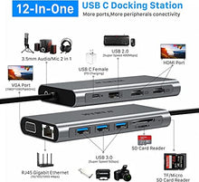 Load image into Gallery viewer, Docking Station, HYRTA USB C to USB 3.0 Hub 12 Ports , Triple Display USB C Hub Dual HDMI ,VGA Adapter,Type C to USB 3.0 Docking Station Compatible with Most USB-C and USB 3.0 Laptop
