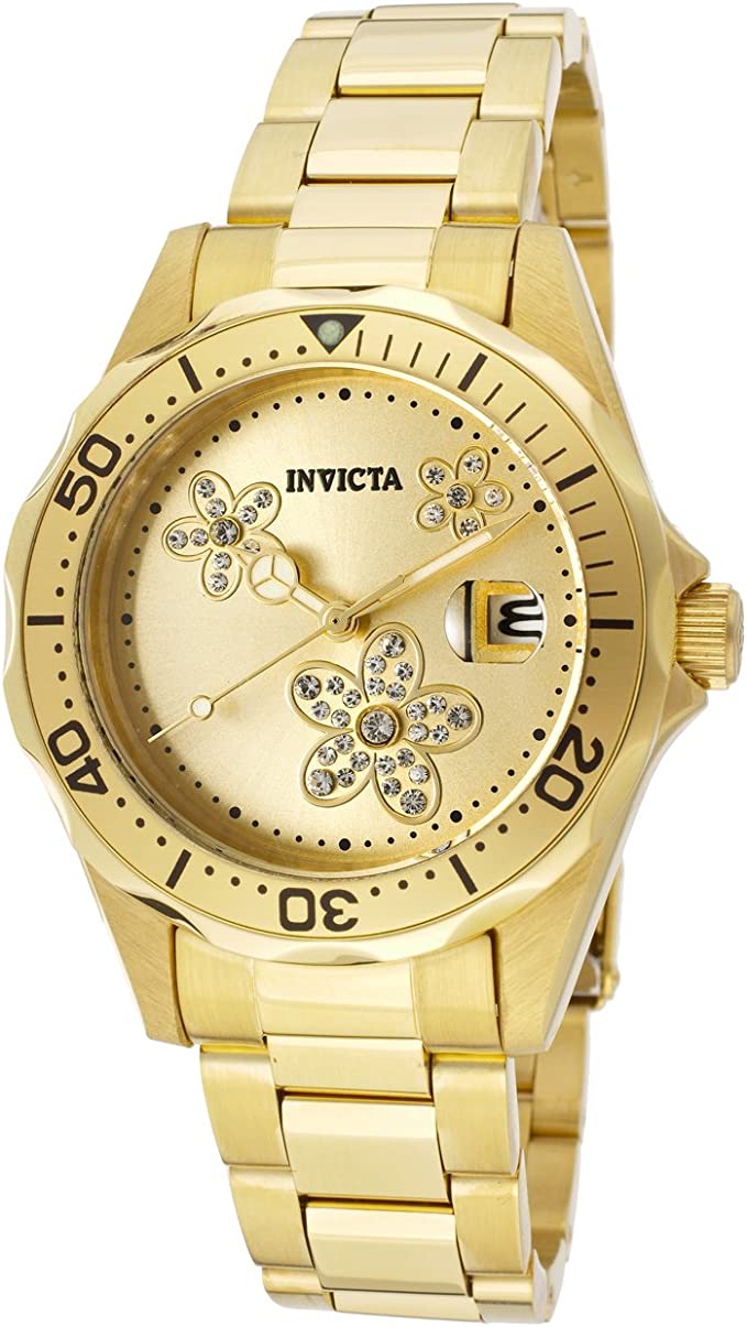 Invicta Women's 12508 Pro Diver Gold Tone Dial 18k Gold Ion-Plated Stainless Steel Watch