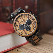 Load image into Gallery viewer, BOBO BIRD Wooden Mens Watches Stylish Wood &amp; Stainless Steel Combined Chronograph Military Quartz Casual Wristwatches
