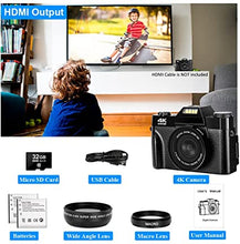 Load image into Gallery viewer, Lincom Tech 48MP Digital Camera, 4K Vlogging Camera Camcorder for YouTube, 3.0 Flip Screen YouTube Camera 16X Digital Zoom Blogging Camera with SD Card
