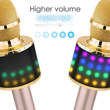 Load image into Gallery viewer, BONAOK Wireless Bluetooth Karaoke Microphone with Controllable LED Lights, Portable Handheld Karaoke Speaker Machine Birthday Home Party for All Smartphone(Q78 Gold)
