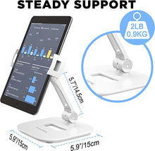 Load image into Gallery viewer, AboveTEK Stylish Aluminum Tablet Stand, iPad Stand, Folding 360? Swivel iPad iPhone Desk Mount Holder fits 4-11&quot; Tablets/Smartphones for Kitchen Bedside Office POS Showroom Gifts for Family (White)
