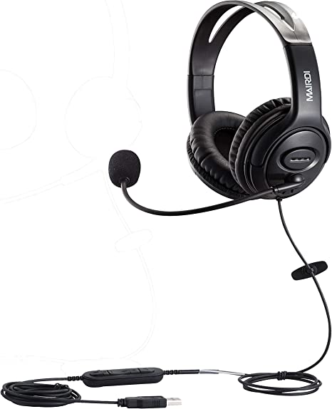 USB Headset with Microphone Noise Cancelling & Mic Mute, Stereo Computer Headphone for Call Center Office Business PC Softphone Calls Microsoft Teams Skype Chat, Clear Voice for Voice Recognition