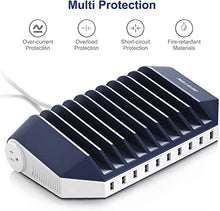 Load image into Gallery viewer, BESTEK Power Station with Quick Charge 3.0, 66W 10 Port USB Charging Station Multi Charger Organizer with 2-Outlet Power Strip for Multiple Devices
