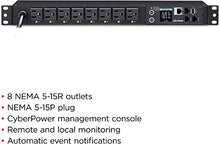 Load image into Gallery viewer, CyberPower PDU41001 Switched PDU, 120V/15A, 8 Outlets, 1U Rackmount

