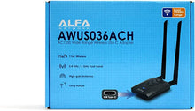 Load image into Gallery viewer, ?New Version Type-C WiFi USB? ALFA AWUS036ACH ?Type-C? Long-Range Dual-Band AC1200 Wireless USB Wi-Fi Adapter w/2x 5dBi External Antennas – 2.4GHz 300Mbps/5GHz 867Mbps – 802.11ac &amp; A, B, G, N
