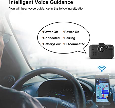Sunitec Hands Free Bluetooth for Cell Phone Car Kit - Wireless Bluetooth Car Speaker Auto Power on Support Siri Google Assistant